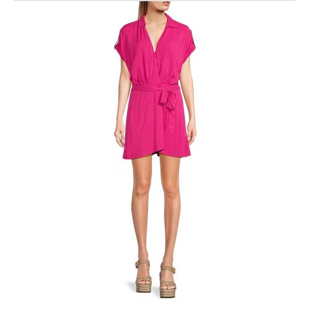 ☀️GB Short Sleeve Surplice V-Neck Wrap Mini Dress Pink Women's Size Medium NWT